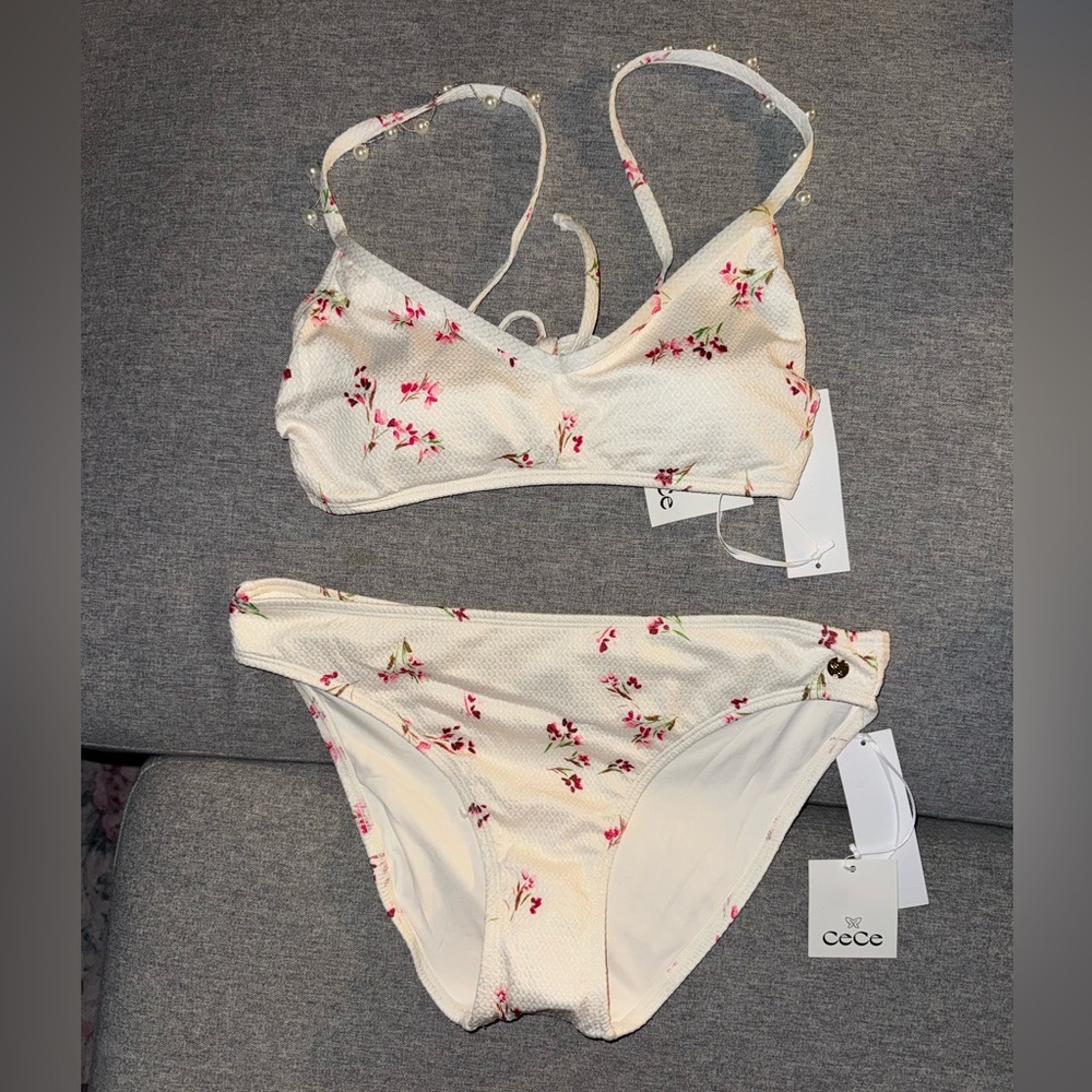 NWT CeCe White Floral Bikini Set